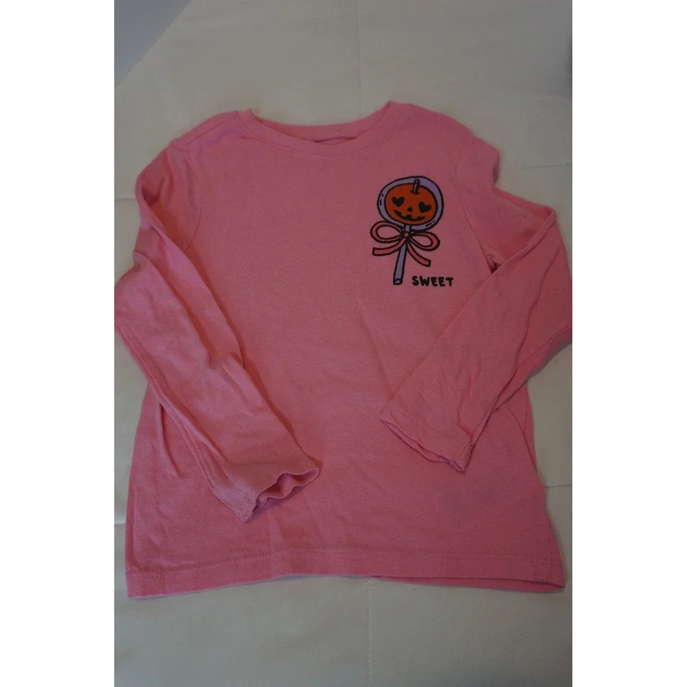 Old Navy Girls Pink Halloween Pumpkin Lollipop Graphic Long Sleeve Tee Shirt 5T